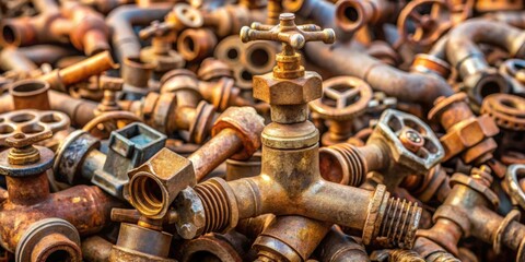 Rusty heap of taps and dies , rust, heap, old, vintage, tools, metal, machinery, industrial, worn, aged, decay