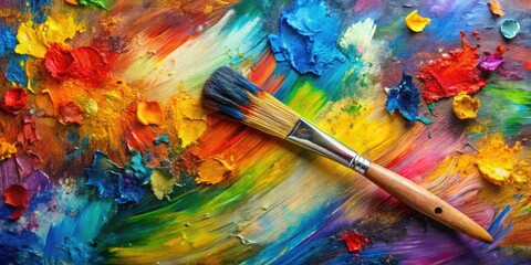 Fototapeta premium Abstract colorful oil painting on canvas with brush and palette knife strokes