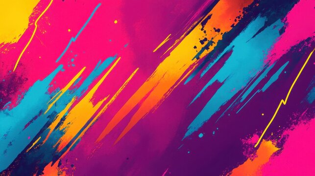 Watercolor splash of vibrant Cyber Monday sale banners with bold discount numbers, surrounded by neon flashes and dynamic lightning bolts