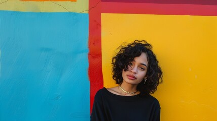 Fototapeta premium wonderful woman with glasses posing on bright colored background