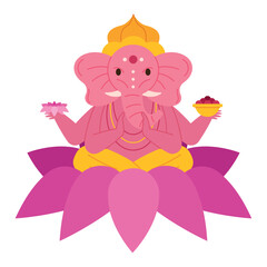 happy ganesha sitting on lotus