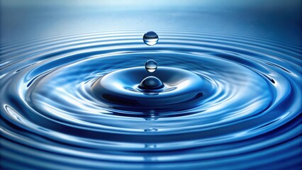 Clear blue water drop with rings and small waves, water, drop, clear, blue, rings, waves, reflection, nature, purity, liquid