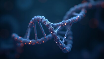  Illuminated DNA double helix in a dark blue background