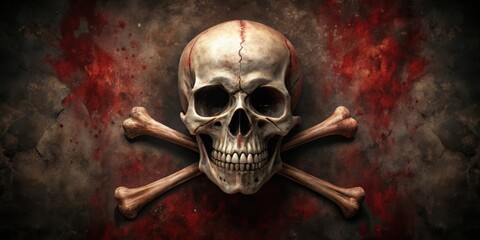 Skull with vampire fangs and crossbones on background, skull, vampire, fangs, crossbones, Halloween, spooky, horror, undead, creepy, dark