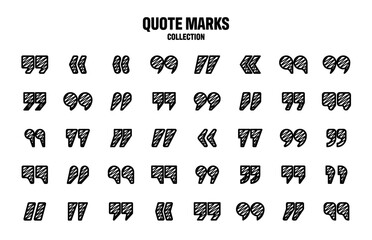 Hatched text quotation marks. Hand drawn quotes icon. Typographic speech mark symbol. Vector illustration. Message or comment. Vector illustration