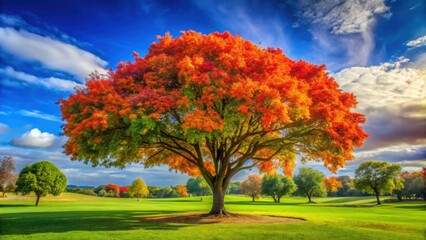 A vibrant tree standing tall in the serene park , nature, outdoors, greenery, landscape, park, scenery, growth