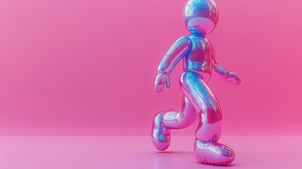 looping animation iridescent holographic mascot inflatable toy dancing isolate on violet background