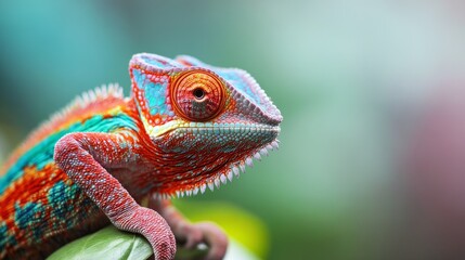 Obraz premium Chameleon / lizard - Photo of a beautiful Chameleon / Colorfull / Copy Space / Blank Text. Macro photography display.