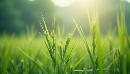 Obraz premium Vibrant green field sunlit and serene