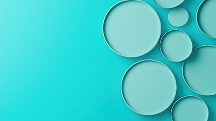 Geometric monochrome shapes, circular forms on a turquoise background, flat design illustration