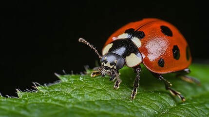 ladybug on leaf macro photo