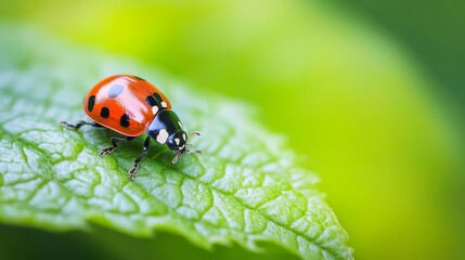 Naklejka premium ladybug on leaf macro photo