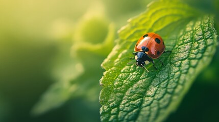 Fototapeta premium ladybug on leaf macro photo