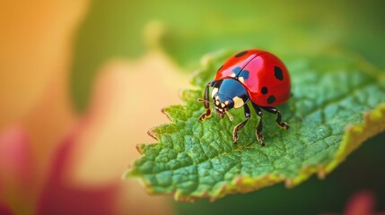 ladybug on leaf macro photo
