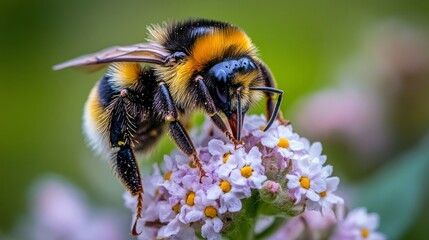 Close-Up Photography of Bumble Bee with flower. Photography Stock.