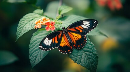 Close-up of a butterfly on a flower. a large butterfly sitting on green leaves, a beautiful insect in its natural habitat.