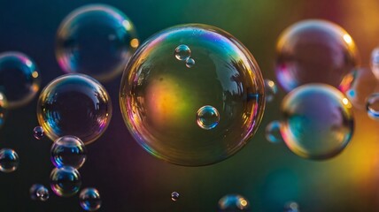 Naklejka premium Colorful soap bubbles floating gracefully against a blurred vibrant background during a sunny day