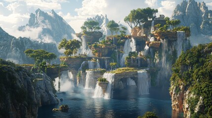 Enchanted Waterfall Paradise in Mountain Landscape