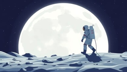 Fototapeta premium Astronaut Walking on the Moon Under Full Moonlight