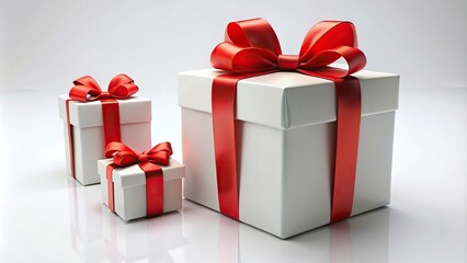 Fototapeta premium White gift box with red ribbon bow tie in asymmetrical angle