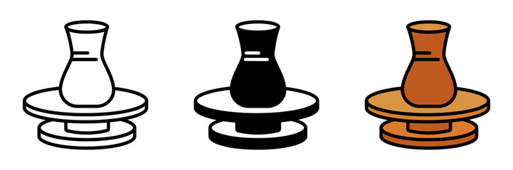 Ceramic Wheel Icon, A rotating wheel used by potters to shape clay into pottery, operated by hand or electric power.
