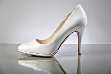 White high heels with reflective surface tilted angle