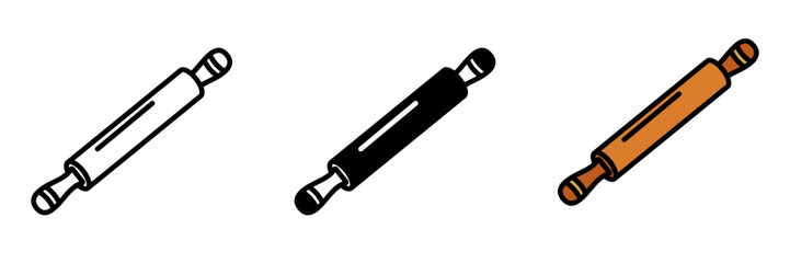 Dough Roller Icon, A cylindrical tool used to flatten dough for baking, ensuring even thickness for pastries, cookies, and pizzas.