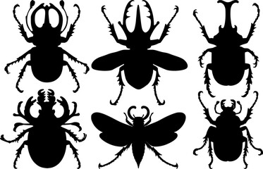 Rhinoceros beetle silhouette engraving illustration, horn beetle vector.eps