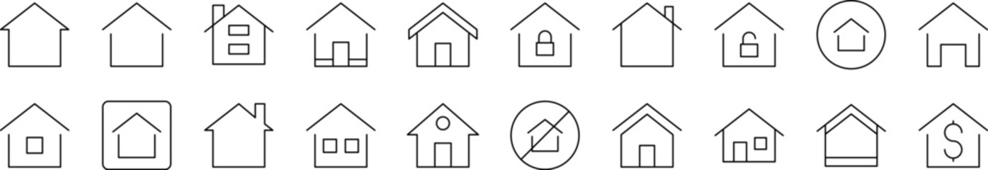 House Line Icon Collection. Editable Stroke. Minimalistic Linear Pictogram for Design of Cards, Apps, Banners, Posts
