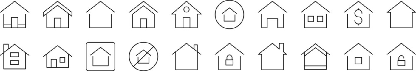 House Line Icon Bundle. Editable Stroke. Minimalistic Linear Pictogram for Design of Cards, Apps, Banners, Posts