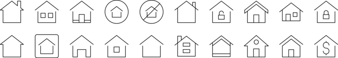 Pack of Line Icons of House. Editable Stroke. Minimalistic Linear Pictogram for Design of Cards, Apps, Banners, Posts
