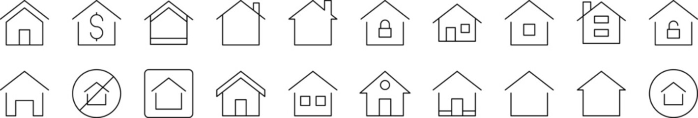 Bundle of Line Icons of House. Editable Stroke. Minimalistic Linear Pictogram for Design of Cards, Apps, Banners, Posts