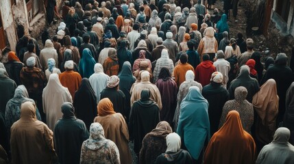 A close-knit religious community coming together for a shared cause, with a strong sense of belonging,