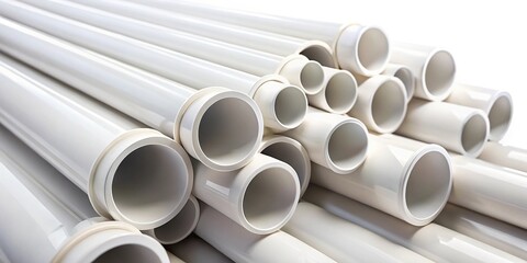 white plastic plumbing tubes on white background Worm's Eye View