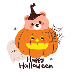 cute card with cartoon bear for halloween. cute halloween wallpaper and card