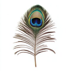 Obraz premium majestic peacock feather close up marco good for design. Isolated on white background