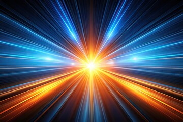 Obraz premium Wide-angle mesmerizing blue orange light streams on black background