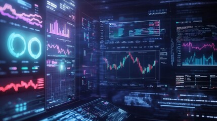 Obraz premium A crypto marketplace where trendy NFTs are bought and sold, with dynamic charts and real-time data