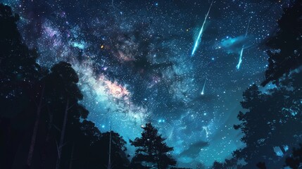 Awesome meteor shower in the night sky