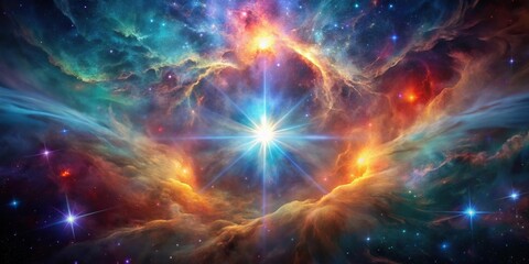 Fototapeta premium Wide-angle view of mystical star formation emerging from colorful nebula