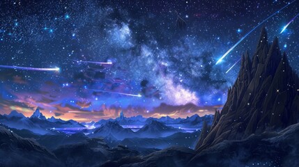 Obraz premium Awesome meteor shower in the night sky