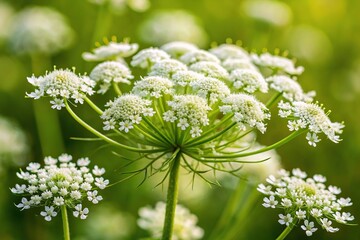 Wild carrot blossoms in medium shot with space for text