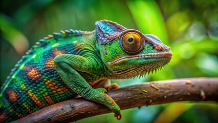 Fototapeta premium Wild chameleon blending into jungle habitat