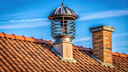 Wind directional cowl on chimney rotating gently on windy day
