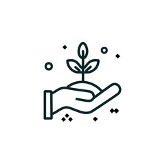 Plant in hand line style icon design, Gardening planting nature ecology outdoors and floral theme Vector illustration