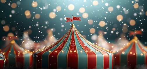 A Magical Christmas Circus: Colorful Tents Adorned with Snowflakes and Twinkling Lights Everywhere. Cozy Christmas Concept