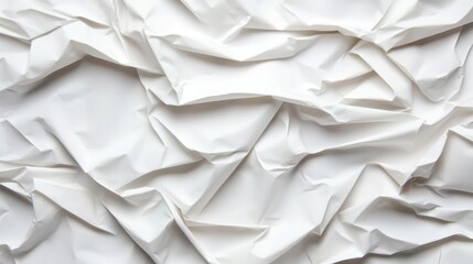 Obraz premium A close-up of a white paper surface, wrinkled and creased, creating an abstract and textured background. It symbolizes flexibility, adaptability, chaos, transformation, and renewal.