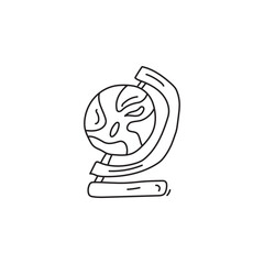 Simple line drawing illustration of a globe. Black and white vector illustration of the world globe. Concept of geography, education, travel, and exploration.