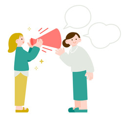 メガホンを持って情報を伝える女性