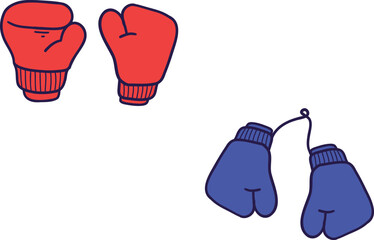 Boxing gloves. Protection hand and Equipment for fight competition. Red and blue Boxer gloves vector design illustration isolated on transparent background.